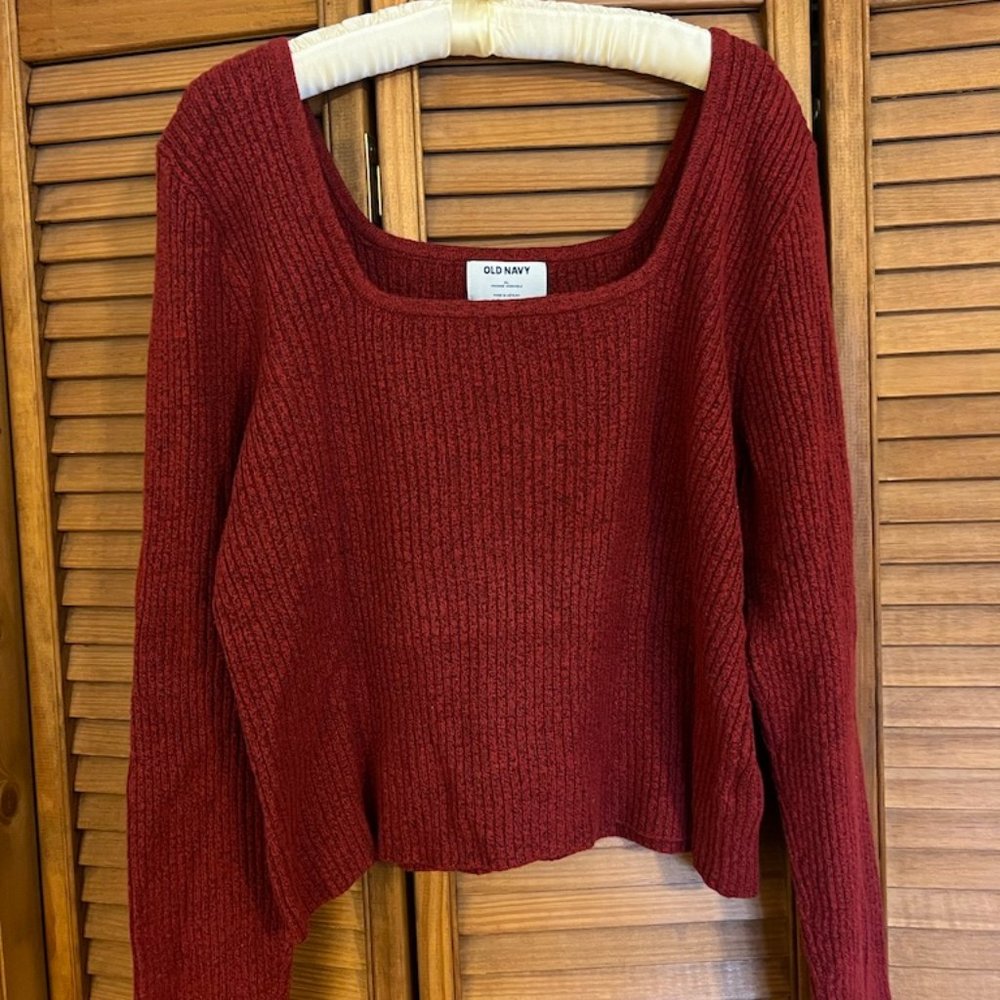 Old Navy sweater, square neck, red "Have a Heart", size XL